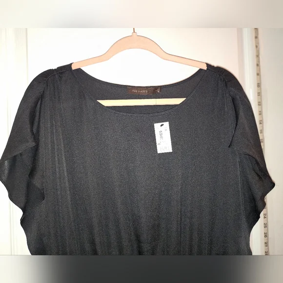 Black Sequin Mini Cocktail Dress with Dolman Sleeves - Picture 6 of 11